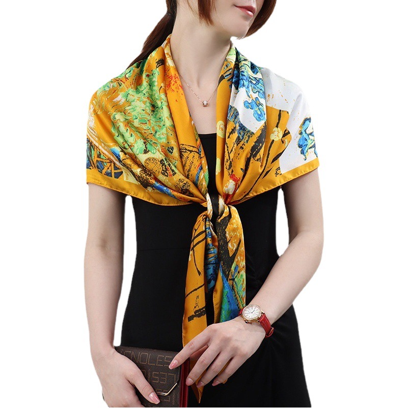 New 110 × 110 Square Cashew Printed Satin Scarf Li Jin Forged Silk Turban Foreign Trade Cross-border