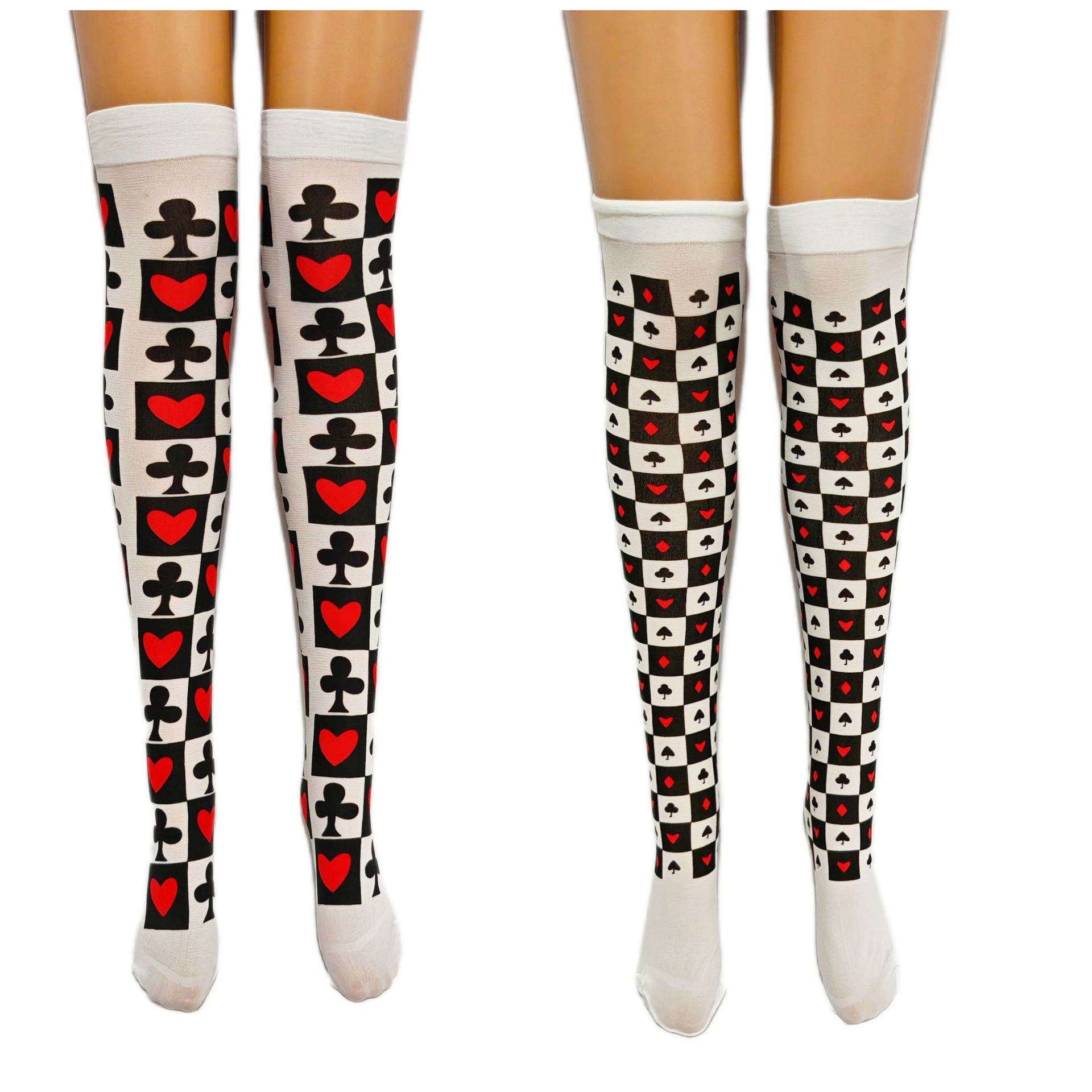 Halloween Footless Stockings Playing Card Black and Red Spade Combination Long Stockings Holiday Party Performance Over-The-Knee Socks Sexy Stockings