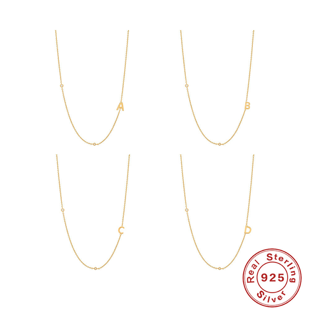 S925 Sterling Silver Diamond Letter Women's Clavicle Necklace Japanese and Korean Accessible Luxury Elegant Ins Normcore 26 Letter Clavicle Chain