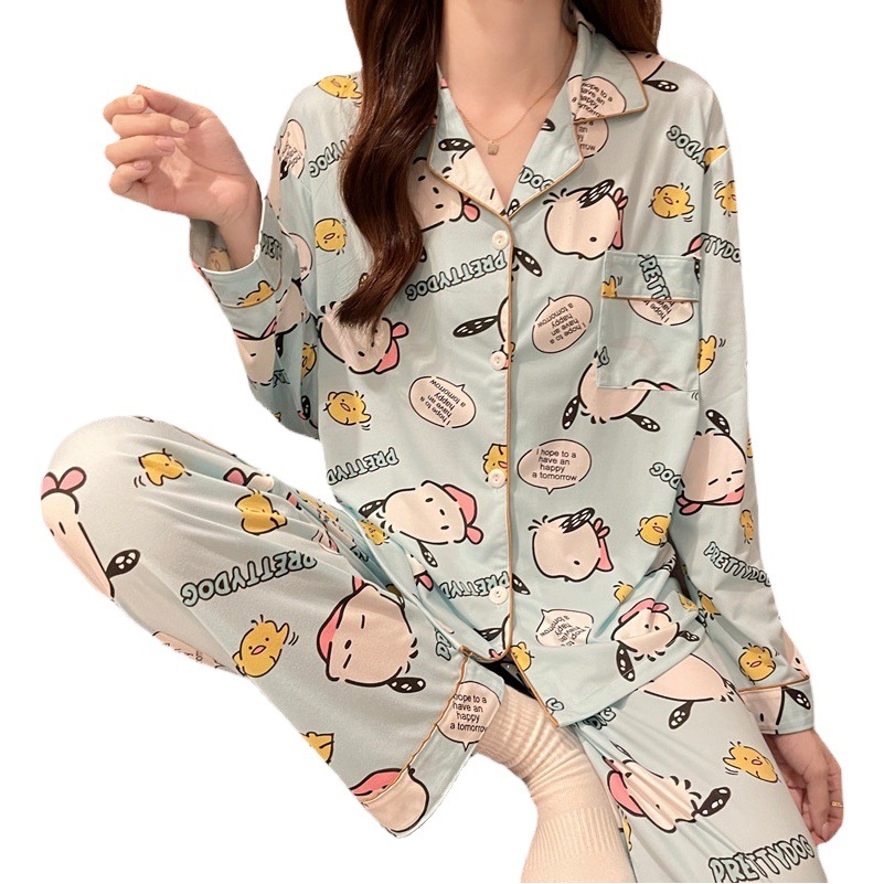 Cartoon pajamas women's new autumn and winter long sleeve cute girl heart loose plus size home wear live delivery wholesale