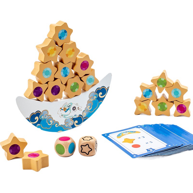 Children's wooden stacking game moon balance stacking hand can match star kindergarten early education educational toys