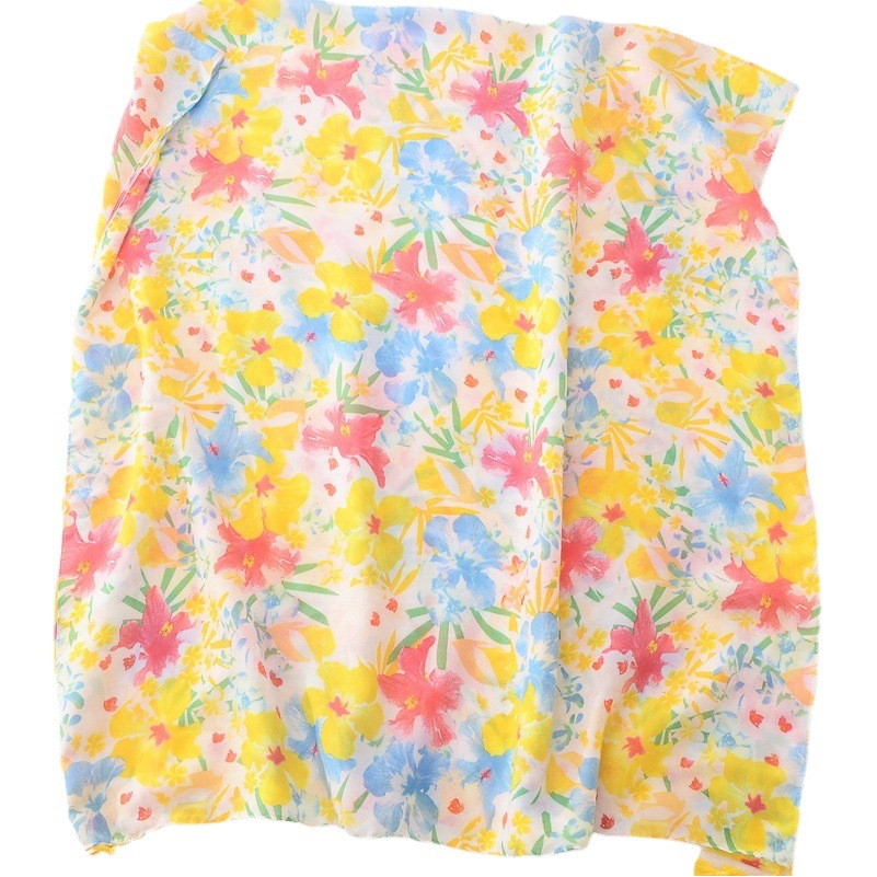 Cross-border foreign trade plant flower series bright color printed beach towel long hanging tassel soft cotton and linen scarf for women