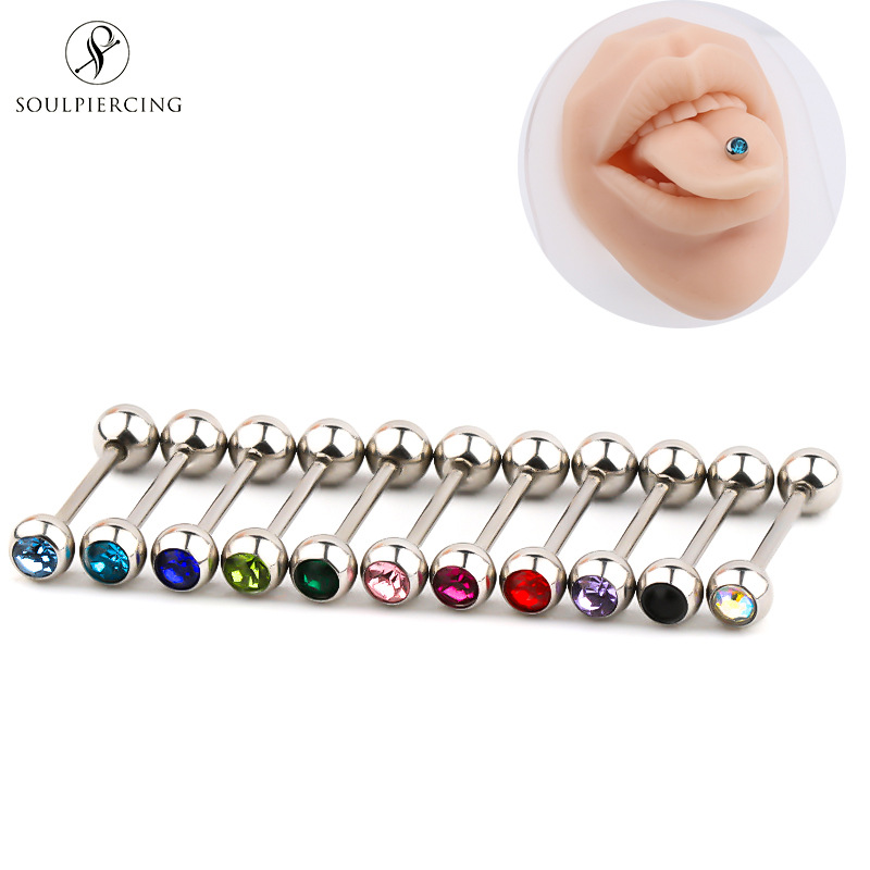 Picture of Stainless Steel Tongue Rings, Piercing Jewelry for Hot Girls, Lip Studs, Nipple Studs, Tongue Studs, Titanium Steel Tongue Studs, Cross-Border Multi-Color Ins Style