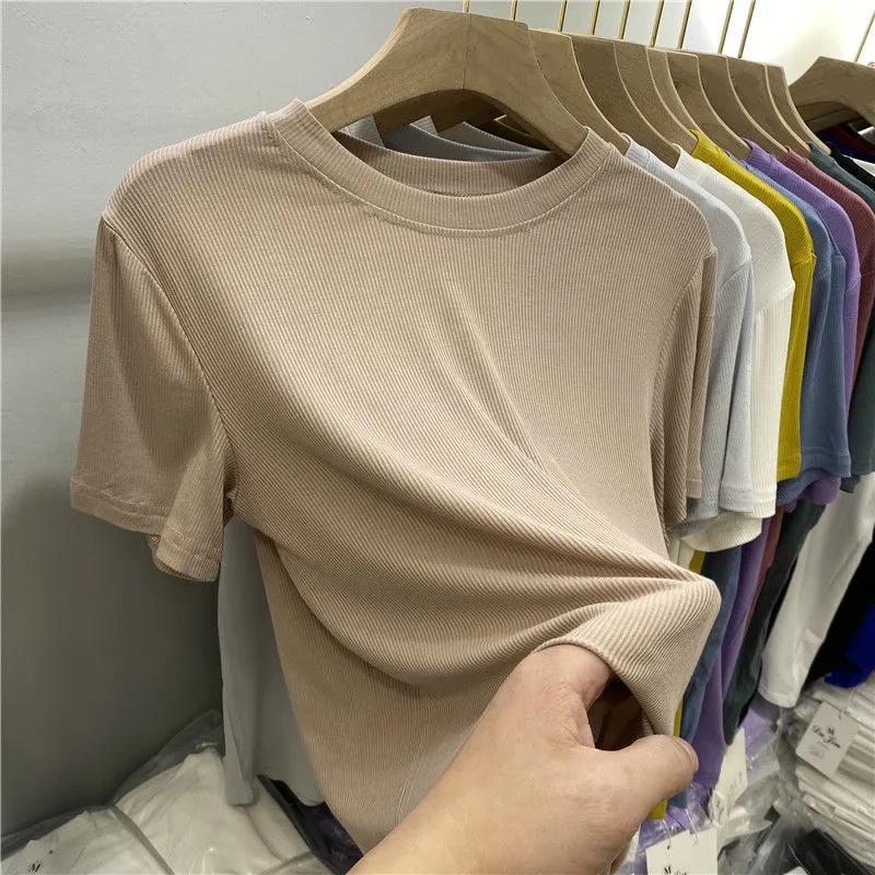 Picture of [Multi-color optional] high-grade solid color mask T-shirt women's short sleeve summer new slim slim base shirt top