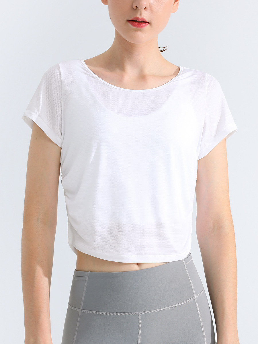 Picture of Cool Yoga Wear Short-Sleeved Women's Quick-Drying Breathable Beautiful Back T-Shirt Running Training Fitness Top Casual Sports Cover-Up