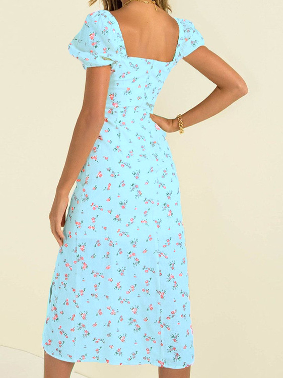 Picture of Cross-border Women's European and American Sexy Elegant Printed Chest Wrap Lace-up High Waist Backless Split Mid-length Short-sleeve dress