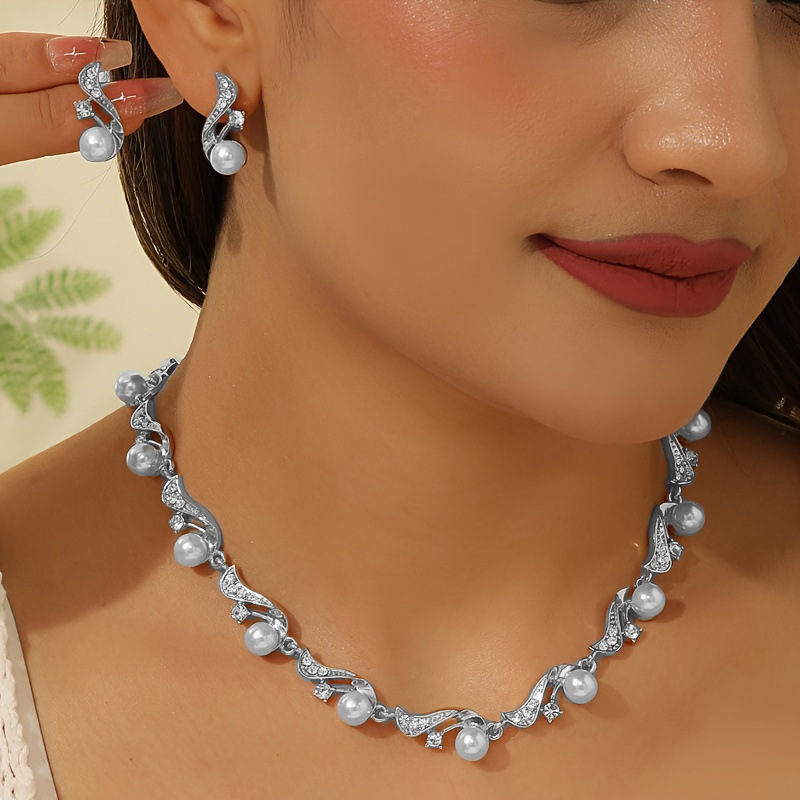 Picture of Cross-Border Hot Selling European and American Fashion Light Luxury Bohemian Style Irregular Pearl Earrings Necklace Necklace Set