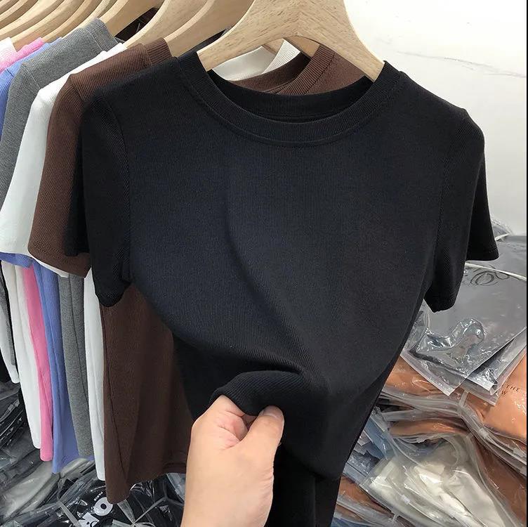 Picture of [Multi-color optional] high-grade solid color mask T-shirt women's short sleeve summer new slim slim base shirt top