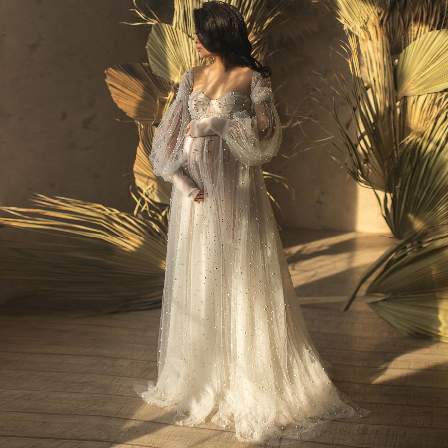 Foreign Trade New Photo Studio Pregnant Women Mummy White Fairy Wedding Dress Big Belly Pregnant Wedding Dress Photo Dress Art Dress