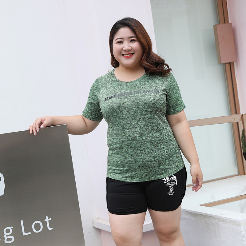 Plus size yoga clothes T-shirt women's chubby girl short-sleeved sports fitness clothes summer running clothes quick-drying loose top