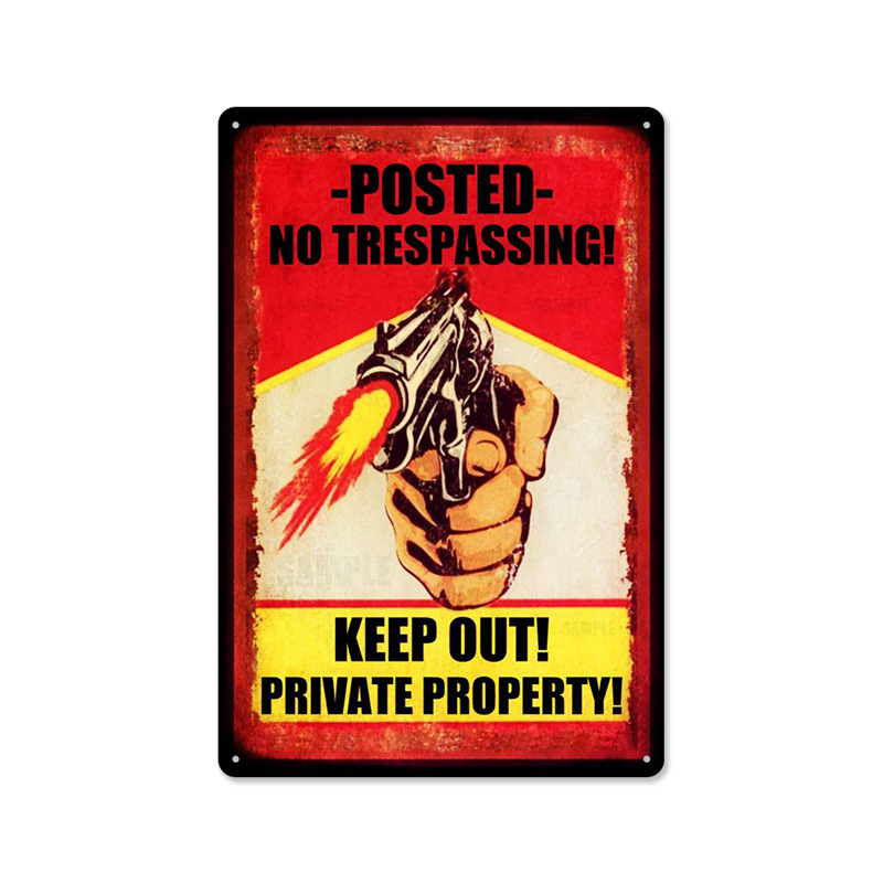 Picture of 2024No Trespassing Retro Public Warning Sign Iron Painting Background Wall Frameless Decorative Hanging Painting