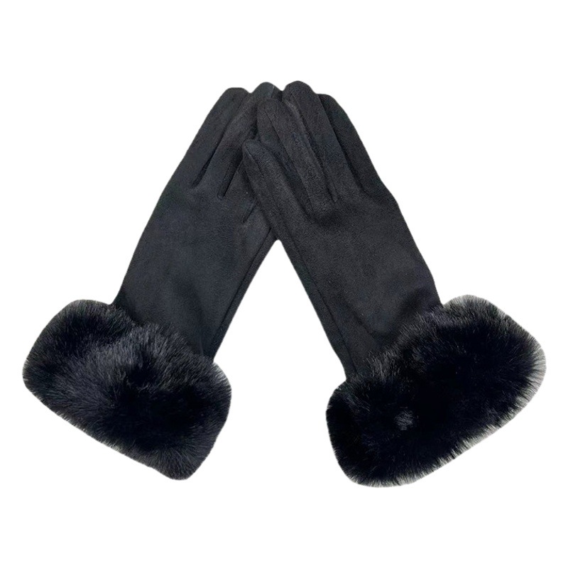 Autumn and Winter Gloves Women's Korean-style Fleece Thickened Cycling Touch Screen Gloves Plush Windproof Fleece Cold-proof Warm Gloves