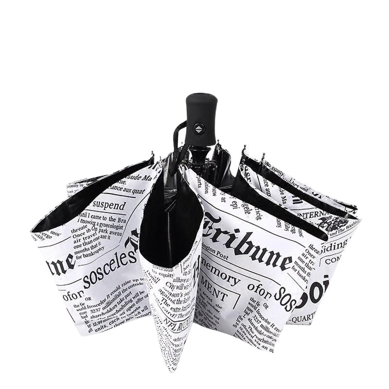 Automatic Folding Newspaper Umbrella for Men and Women Sunny and Rainy Sun Umbrella Personalized Creative Trendy Student Umbrella Retro Umbrella