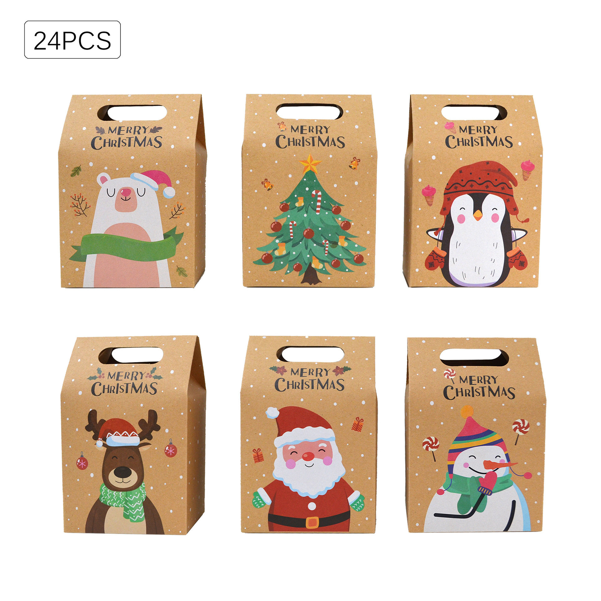 2023 Cross-Border New Christmas Candy Box Snowflake Kraft Paper Bag Cartoon Christmas Candy Box Handbag Candy Box 24