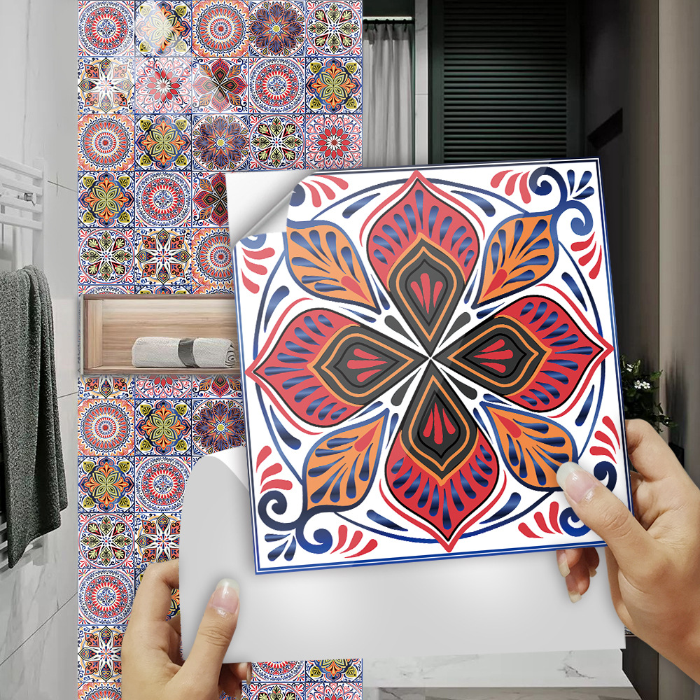 Cross-border Exclusive for Ethnic Style Matching Simulation Tile Stickers Home Renovation Kitchen Bathroom Decoration Instant Peel and Leave Wall Stickers