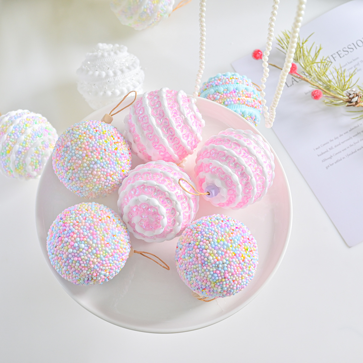 New Cross-Border Macaron Color Foam Christmas Ball Creative Painted Christmas Ball Set Christmas Atmosphere Decoration