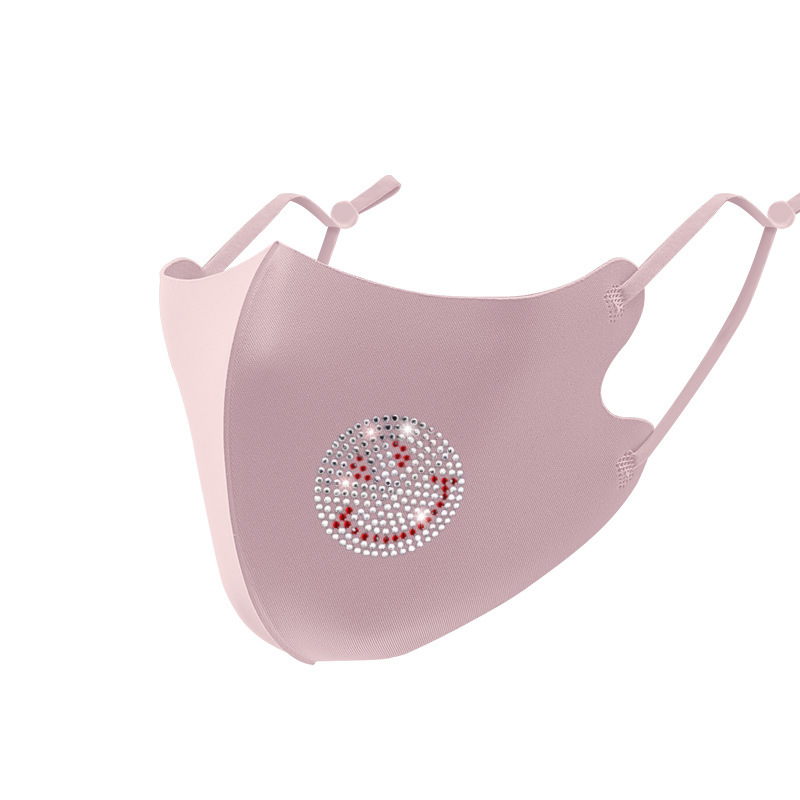 Picture of Trendy Colorful Rhinestone Ice Silk Mask Fashion European and American Style Dustproof Breathable Sun Protection Face Mask with Sparkling Rhinestones Uv Protection