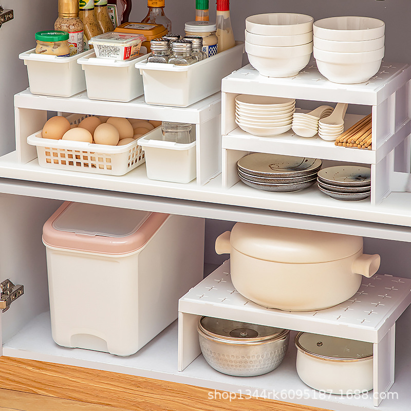 Picture of Kitchen Storage Rack Countertop Cabinet Partition Layered Cabinet Inner Seasoning Storage Household Desktop Small Shelf