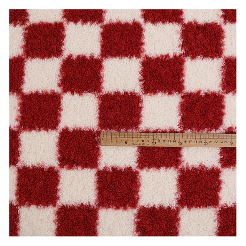 Fashion plush coat 500g printed biscuit Plaid chessboard Plaid rhombus Plaid lambswool lamb wool fabric