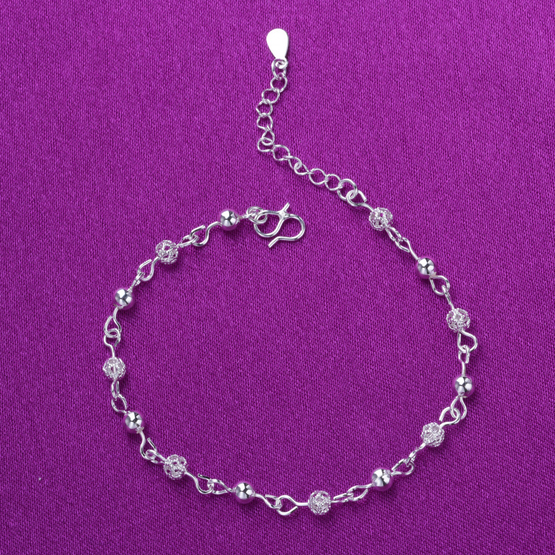 Small hollow silver bracelet Taobao Tmall store hot sale Women's exquisite ball anklet Korean fashion jewelry