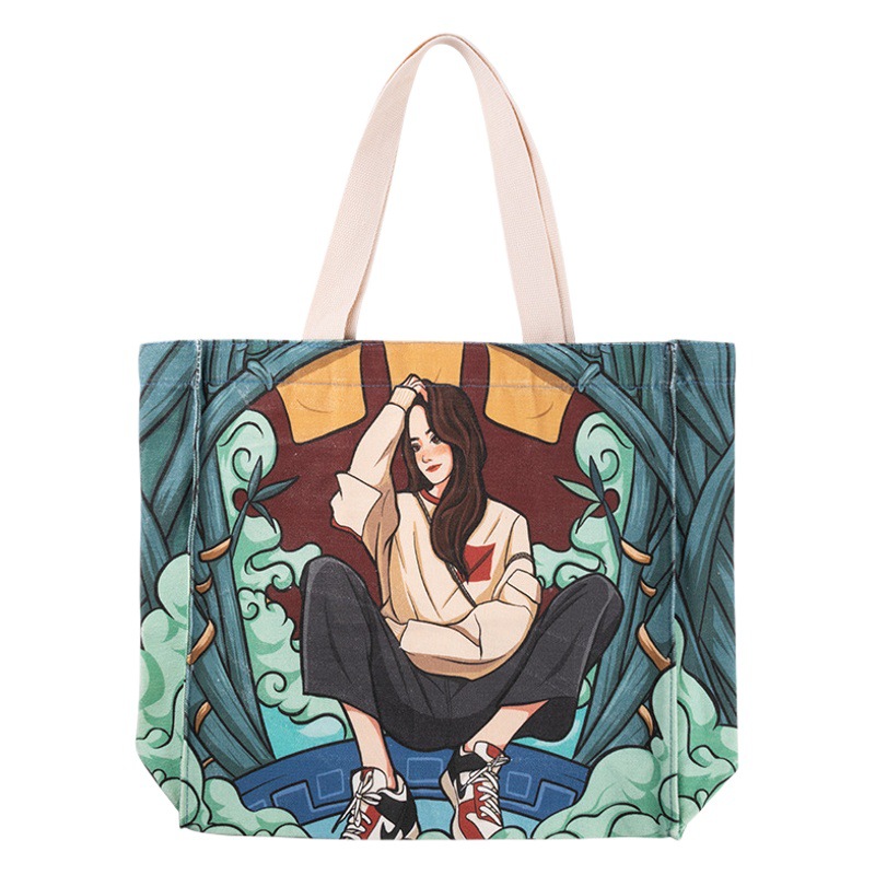 Canvas bag mouth zipper single shoulder hand cotton bag shopping bag inner pocket advertising canvas bag free design