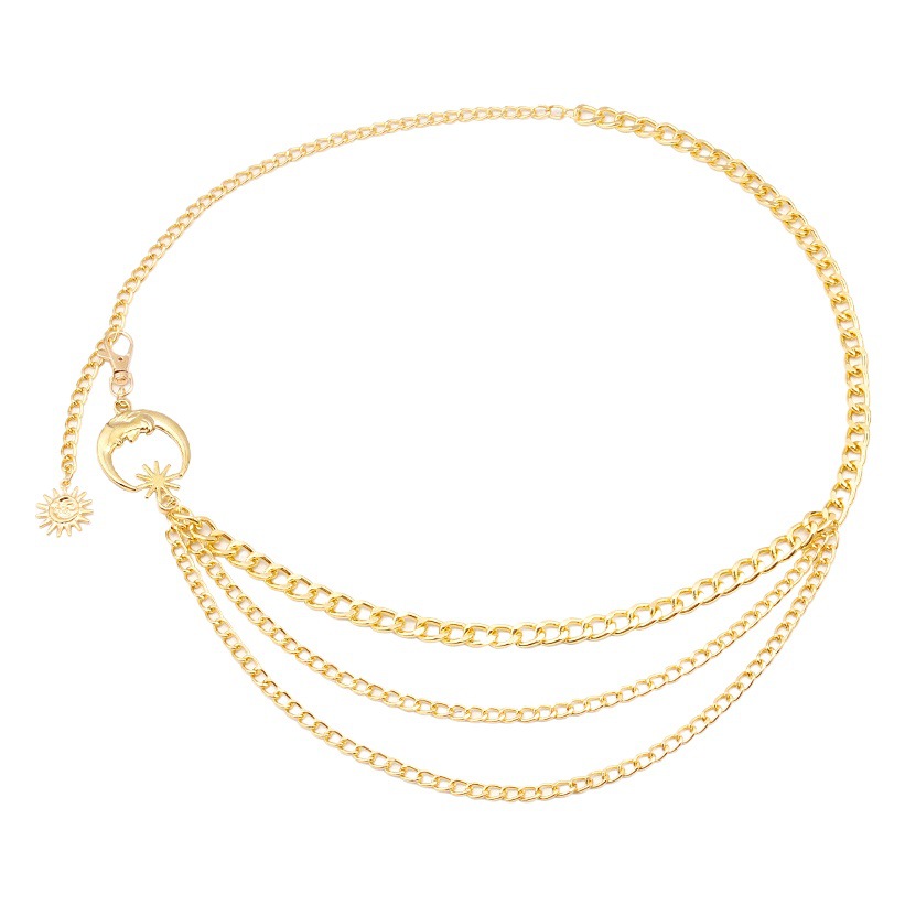 European and American fashion jewelry moon multi-layer metal chain waist chain belt hip hop punk Sun Crescent body chain