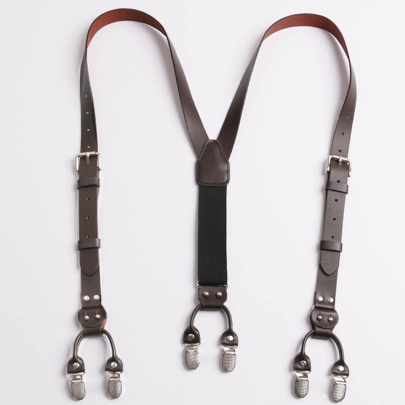 Retro cowhide strap clip men's adult suspenders double clip 6 clip adjustable 2.5cm Amazon a generation of hair