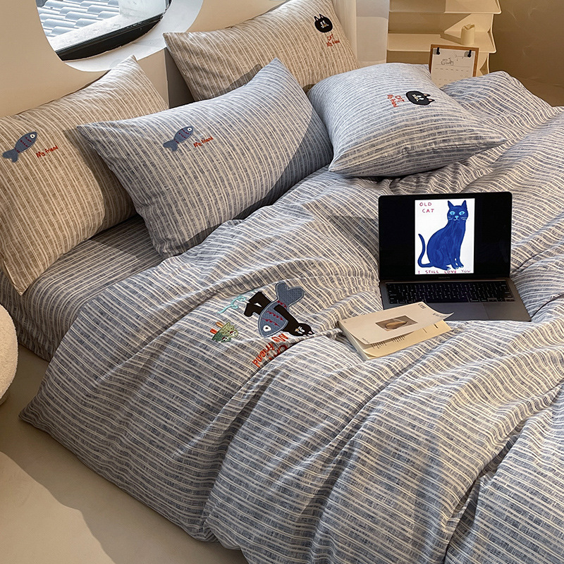 Picture of Ins wind washed cotton and linen bed four-piece set 2024 new no cotton cotton bedding three-piece set bed sheet quilt cover 4