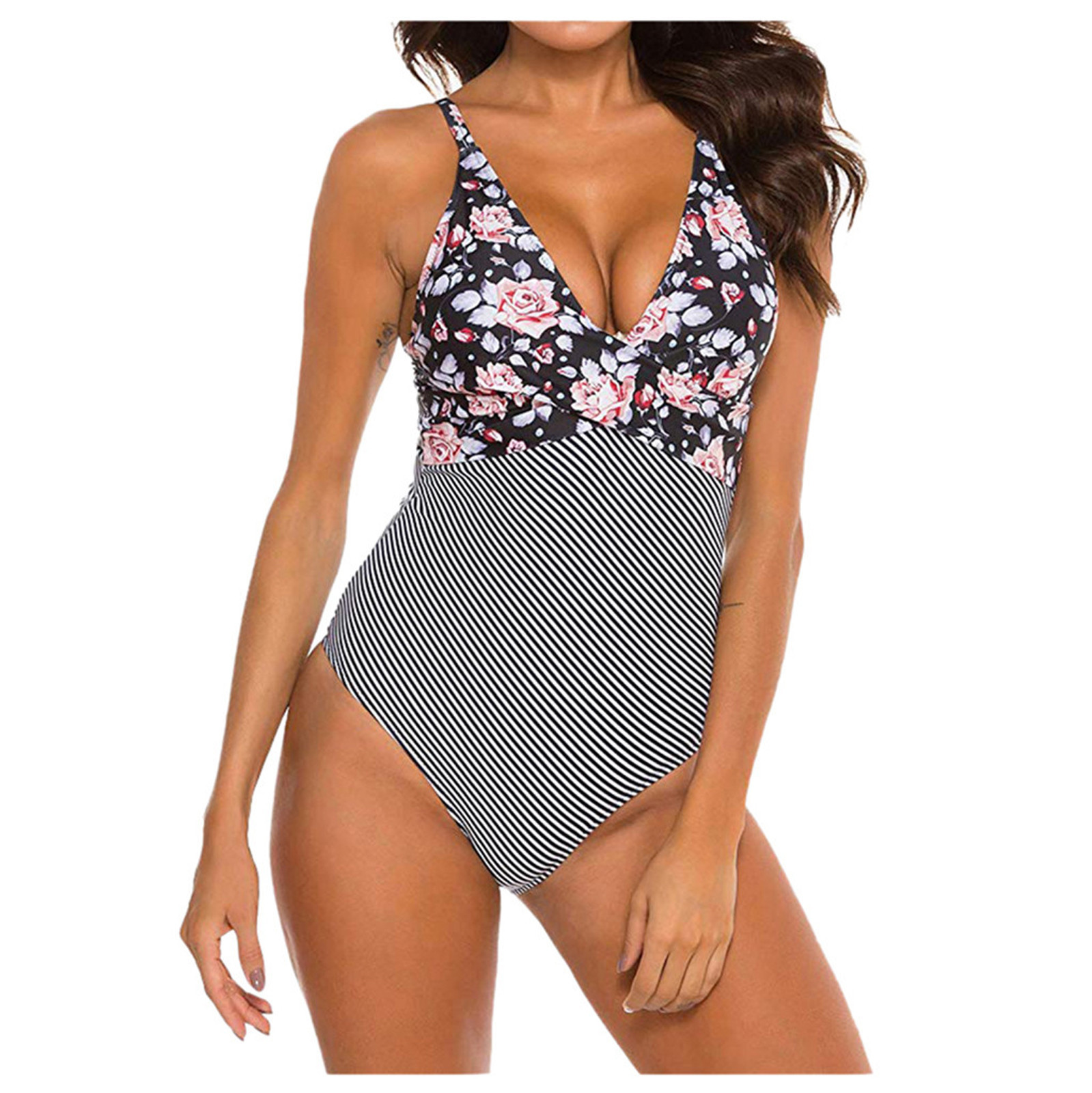 2023 New European and American Swimwear Cross Bikini Sexy Stitching High Waist Women's one-piece swimsuit