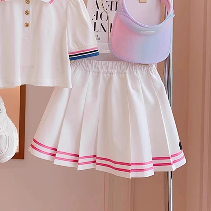 Picture of Girls' Summer College Style Suit Skirt New Short-Sleeved Pleated Skirt Fashionable Korean Style Two-Piece Set for Middle and Large Children