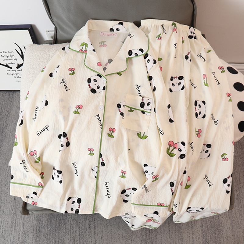 Picture of Online Celebrity Live Dopamine Color Striped Long Sleeve Pajamas Women's Loose Bubble Wrinkle Cute Cross-border suit Foreign Trade