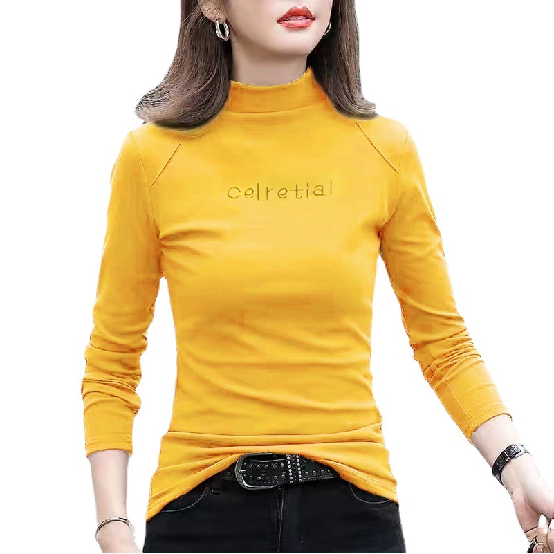 2024 new women's clothing a generation of hair autumn and winter de velvet bottoming shirt embroidered jacket women slim T-shirt cross-border foreign trade