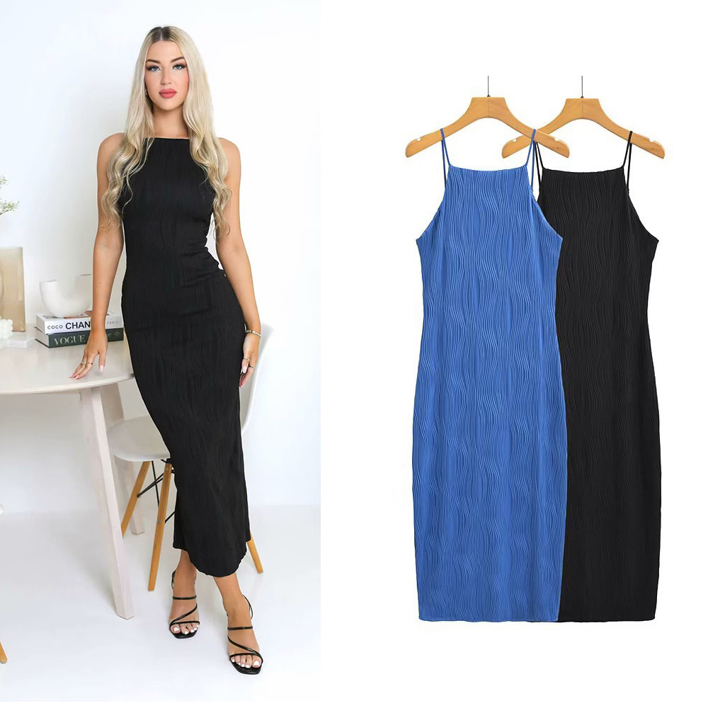 2023 European and American Style Summer Women's New Knitted Suspender Dress 1561 Versatile Slimming Look and Light Mature