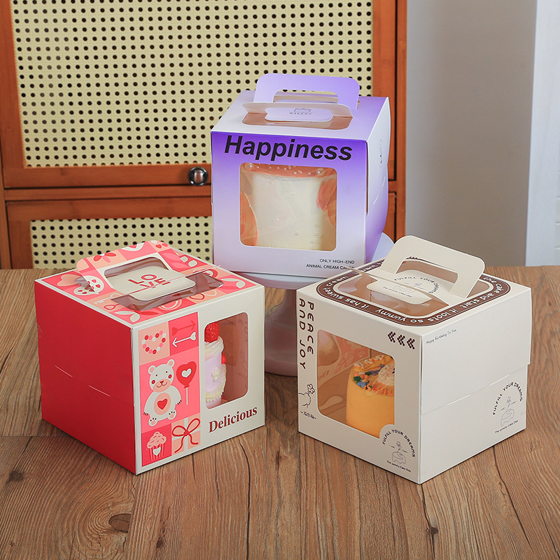 Portable cake box custom 4 inch 6 inch 8 inch 10 inch packing box marble double layer height birthday packaging box