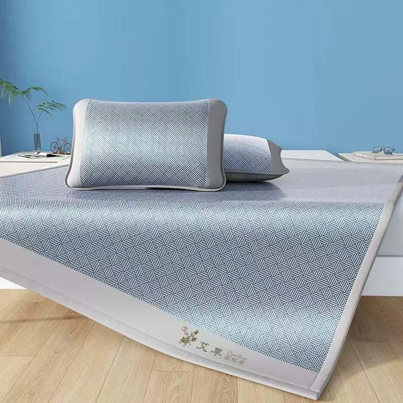Summer Ice Silk Mat Three-Piece Set High-End Washable and Foldable Mugwort Ice Silk Mat Dormitory Single Soft Mat