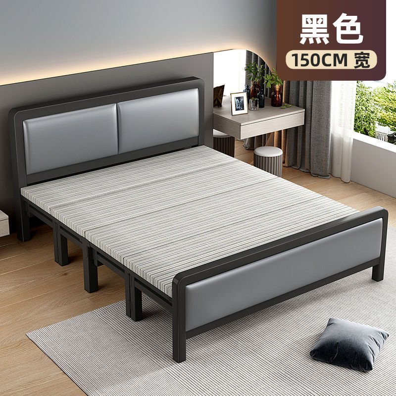 Picture of Home folding bed, double bed, rental house, simple bed, office lunch break bed, dormitory hard board bed, wrought iron bed