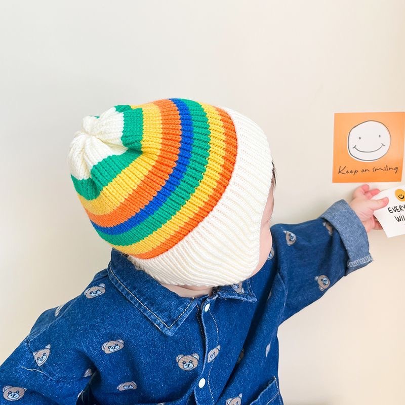 Picture of Children's hat autumn and winter girls' pullover hat Korean-style knitted hat colorful wool hat baby boys' warm earmuffs hat tide