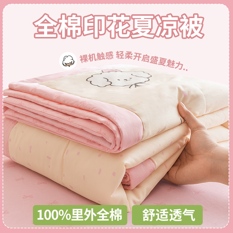 Picture of Class a small fresh cotton summer cool quilt four-piece summer cotton air conditioning quilt student dormitory summer quilt quilt core ~