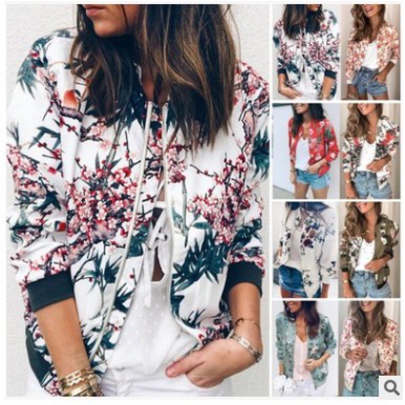ebay AliExpress wish2023 Spring and Autumn New Fashion Printed European and American Zipper Winter Long Sleeve Coat Women's Jacket