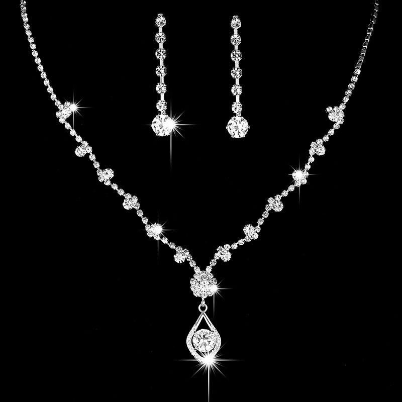Bride Cross Border New Tassel Wedding Photography Women Accessories Silver Jewelry Claw Chain Necklace Earrings Set 704