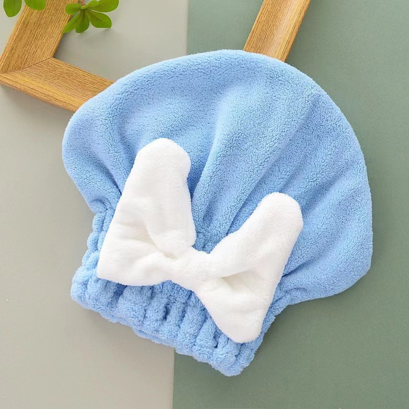 Picture of Household Coral Fleece Bow Hair Drying Hat Shower Cap Water Absorbent Quick-drying Yu Hat Hair Drying Towel Bath Bathing Head Wipe Artifact