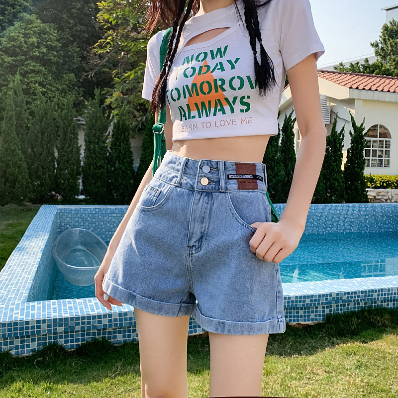 High waist shorts women's summer thin 2023 new spring and autumn slim small wide leg hot pants manufacturers wholesale