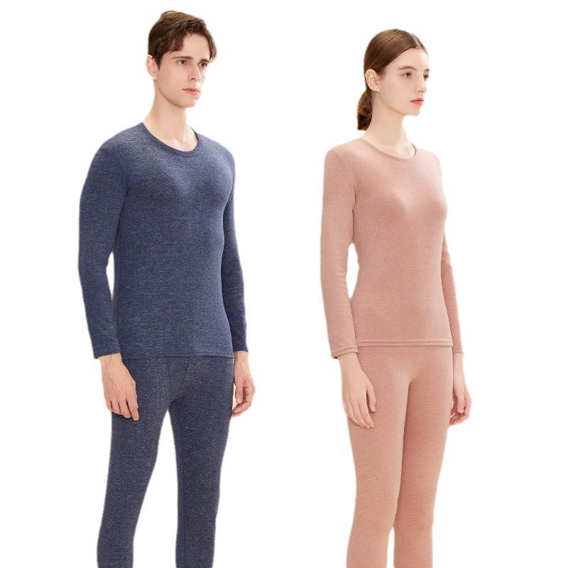 Picture of Derong Men's Thermal Underwear Set Women's Thickened Double-Sided Brushed Wool Silk Autumn Clothes Autumn Pants Bottoming Shirt Autumn and Winter