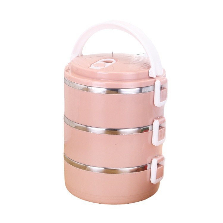 Picture of Stainless Steel Insulated Lunch Box Portable Round Double-Layer Student Lunch Box Multi-Layer Combination Sealed Fresh-Keeping Portable Lunch Box