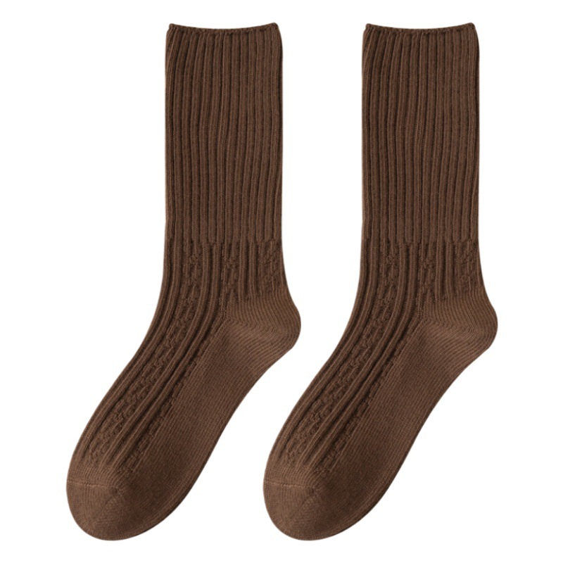 Picture of Zhuji Women's Socks, Autumn and Winter Mid-Calf Socks, Solid Color, Sweat-Absorbent, Double-Needle Breathable Socks, Casual and Comfortable Cotton Socks, Seamless Slouch Socks