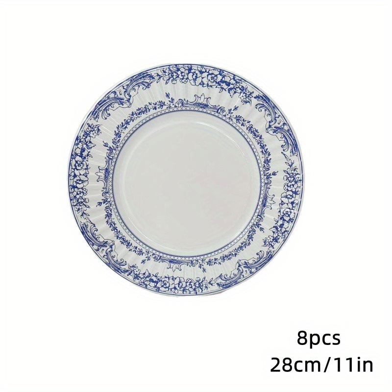 Picture of Disposable Paper Plate Blue and White Porcelain Printed Large Flat Plate Party Party Decorative Plate Dim Pot Plate Picnic Spring outing Tableware