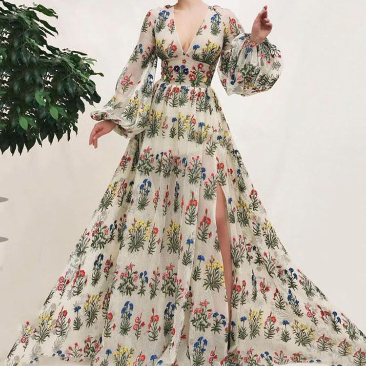 French Elegant Loose Long Dress Bohemian Pastoral Vintage Pattern Colorful Printed Elegant Large dress for Women