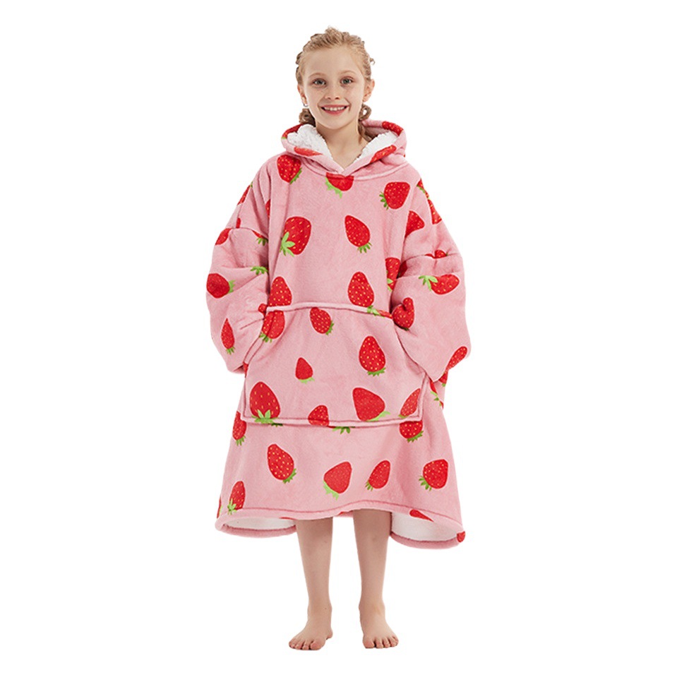 Hooded Lazy Blanket Pullover Autumn and Winter New Kidsren's Flannel Sweatshirt Double Layer Thickeneded Warm Large Size