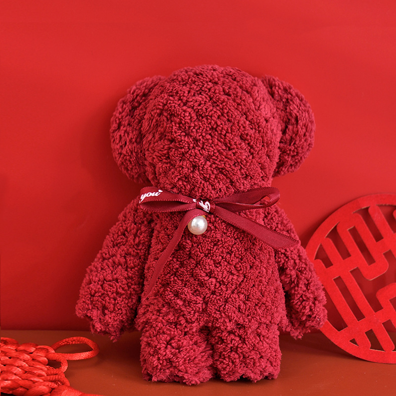 Picture of Bear towel wholesale wedding hand gift wine red wedding gift wedding gift hand gift towel