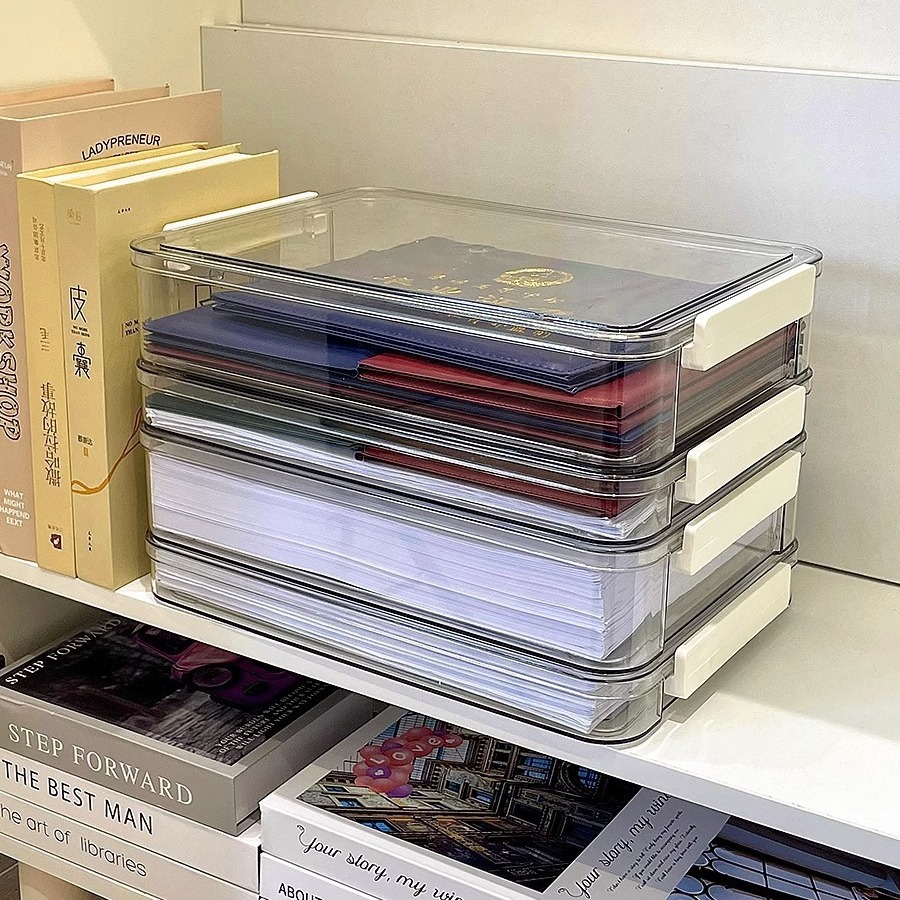 Picture of Paper storage and organizing artifact large capacity transparent plastic household registration book junior high school graduation certificate a4 file storage box